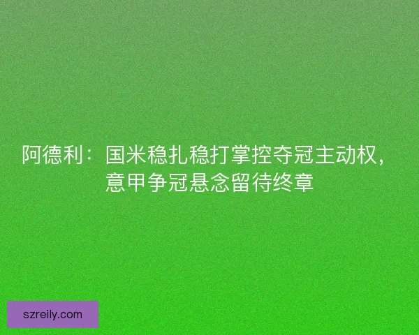 阿德利：国米稳扎稳打掌控夺冠主动权，意甲争冠悬念留待终章