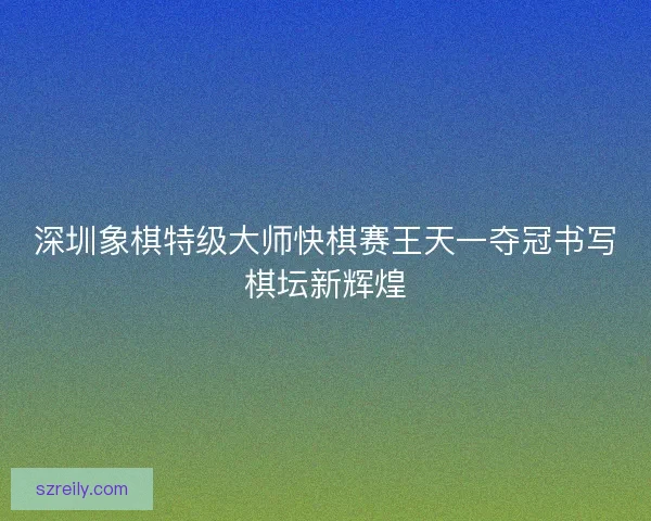深圳象棋特级大师快棋赛王天一夺冠书写棋坛新辉煌